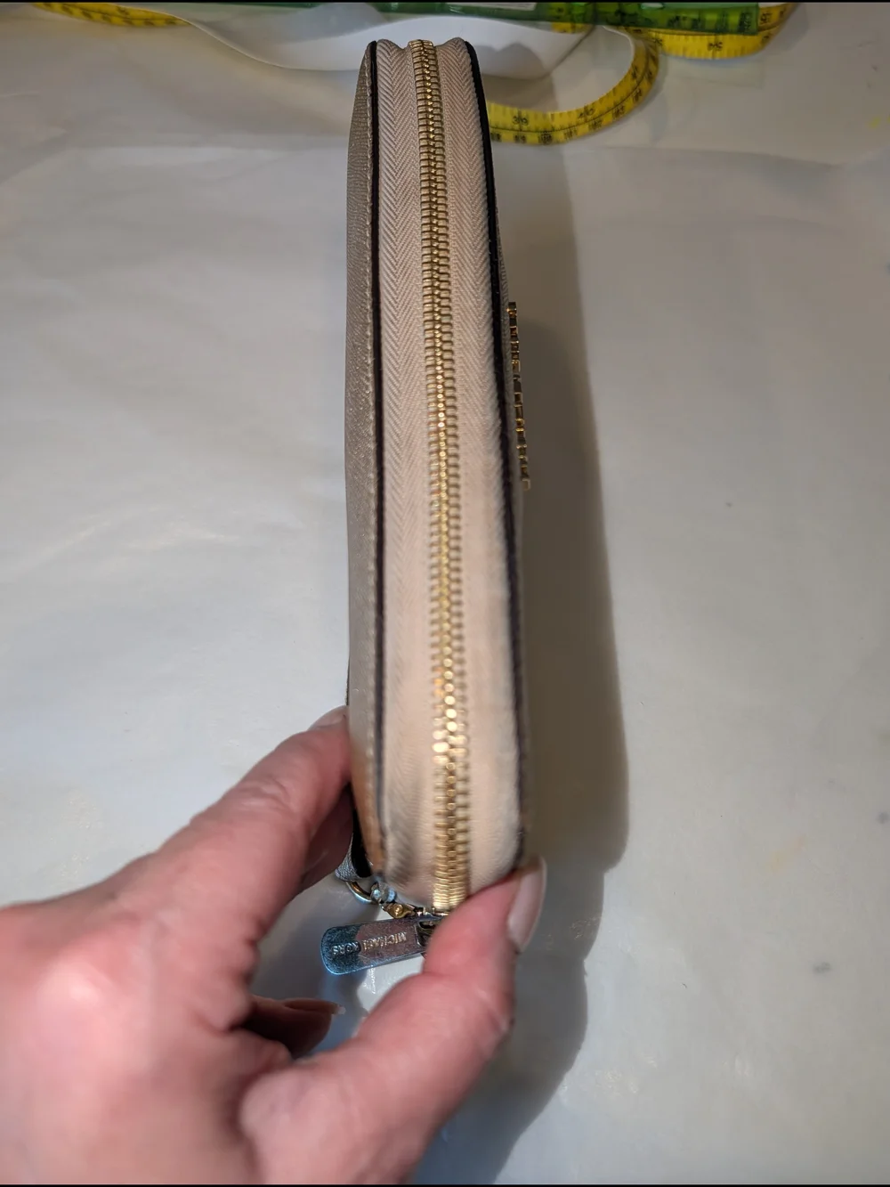 Michael Kors Jet Set Metallic Gold Saffiano Leather Zip Wallet‎ Wristlet luxury